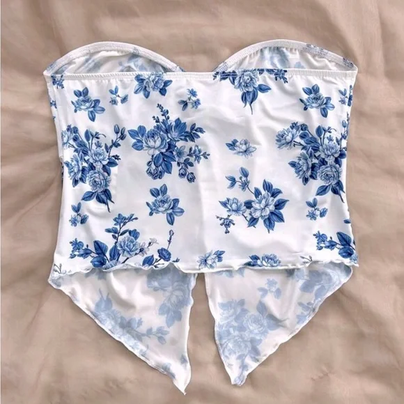Blue and White Floral Tube Top - Picture 2 of 2